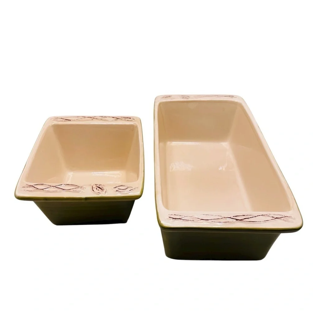 Tastefully Simple Host Collection Olive Green Bread Loaf Baking Pans Set of 2